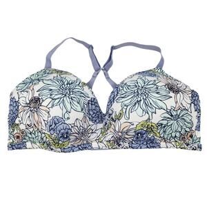 Kindly Blue Purple Floral Print Back Clasp Closure Wireless Tshirt Bra Size 38D